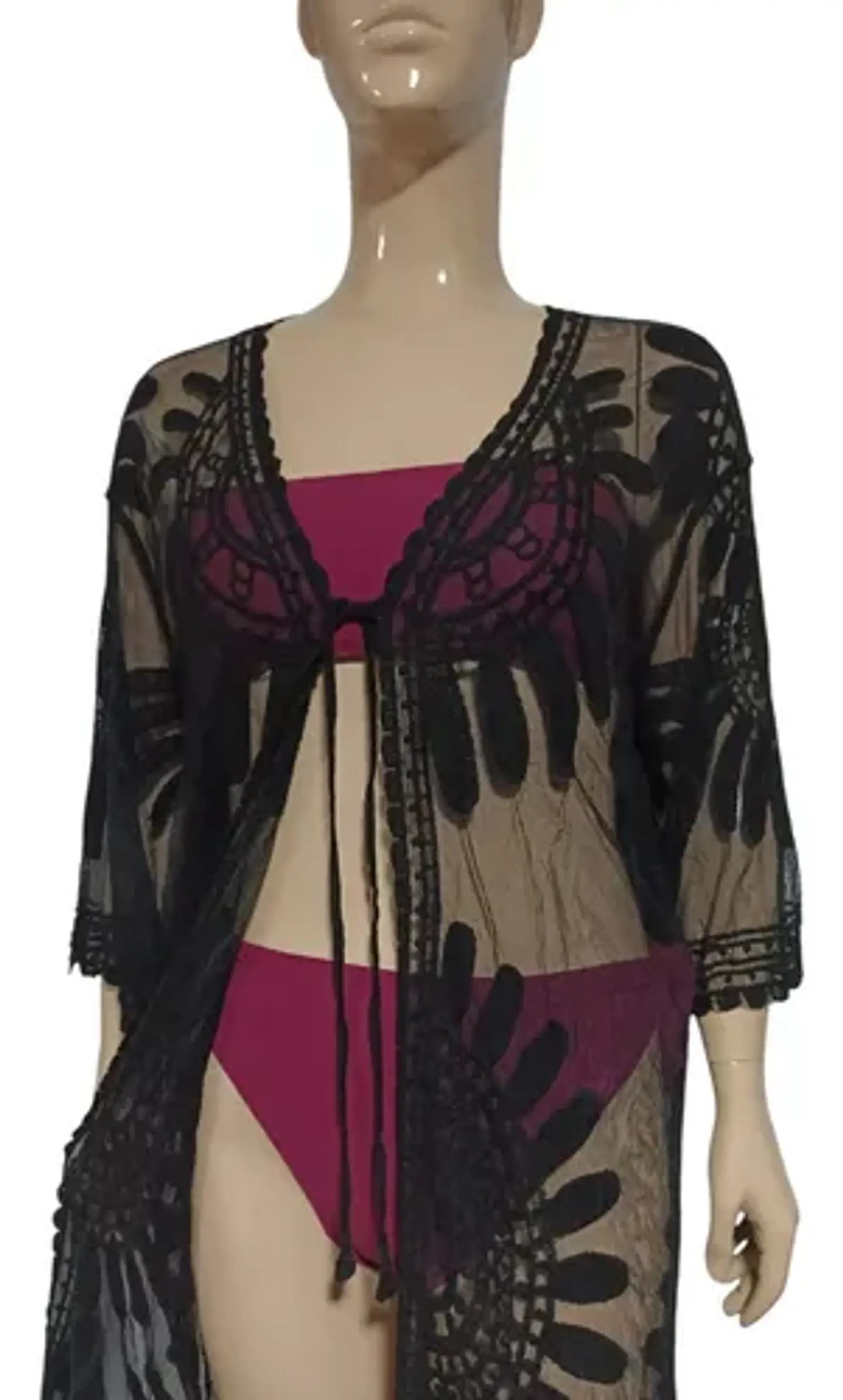Kimono Túnica Salida De Baño De Tul Bordado 5