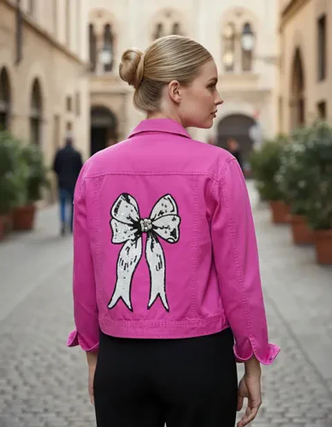 Chaqueta De Mezclilla Fucsia Con Lentejuelas Decorativas