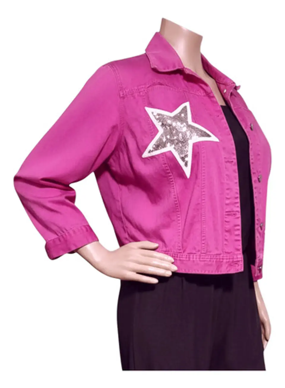 Chaqueta De Mezclilla Fucsia Con Lentejuelas Decorativas 4