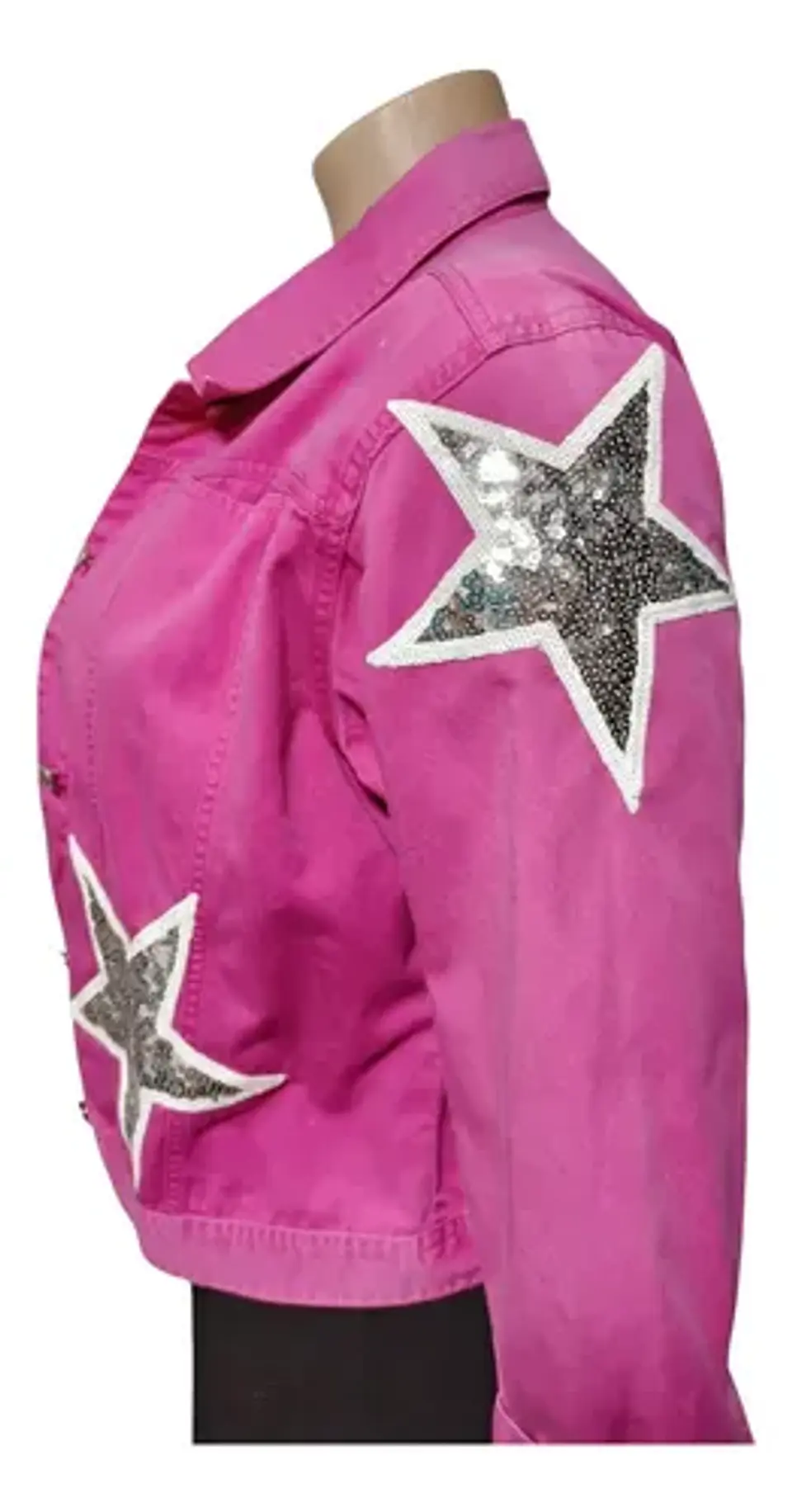 Chaqueta De Mezclilla Fucsia Con Lentejuelas Decorativas 5