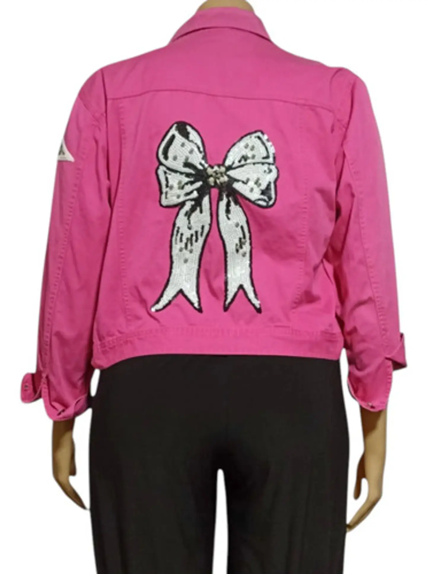 Chaqueta De Mezclilla Fucsia Con Lentejuelas Decorativas 7