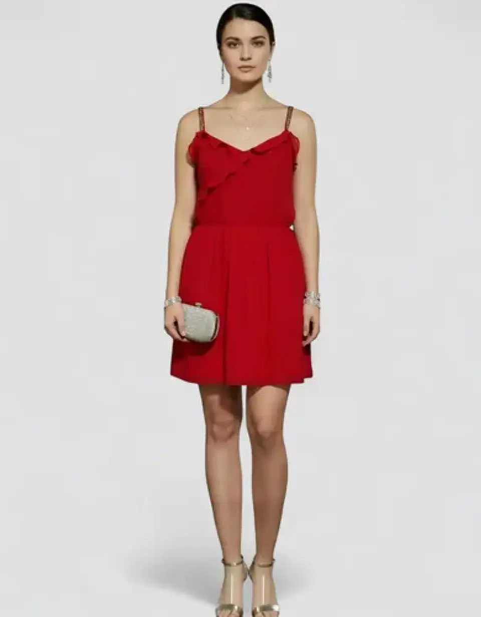 Vestido De Fiesta - Noche De Gasa Roja Marca Zara Talla L 2