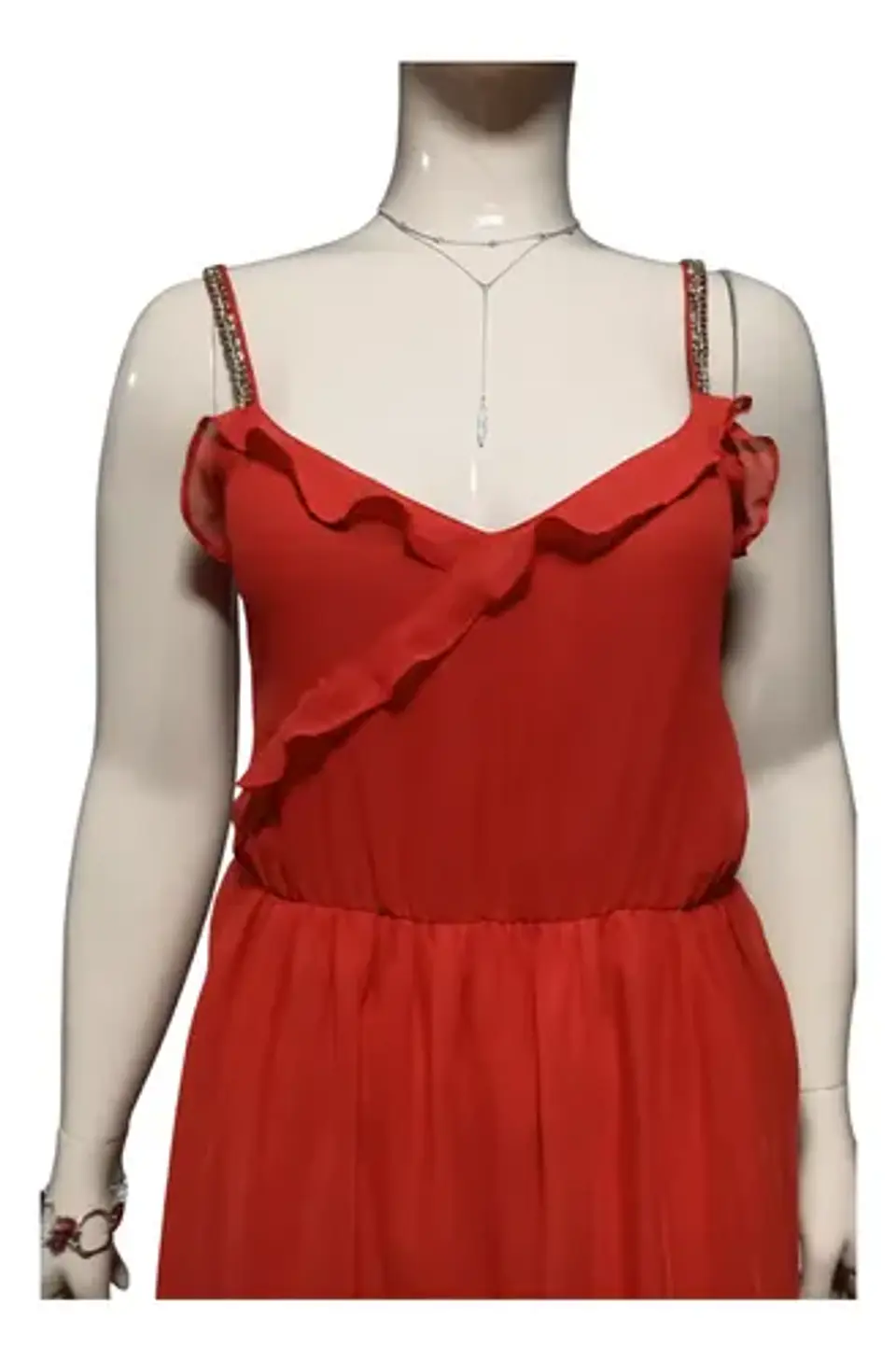 Vestido De Fiesta - Noche De Gasa Roja Marca Zara Talla L 5