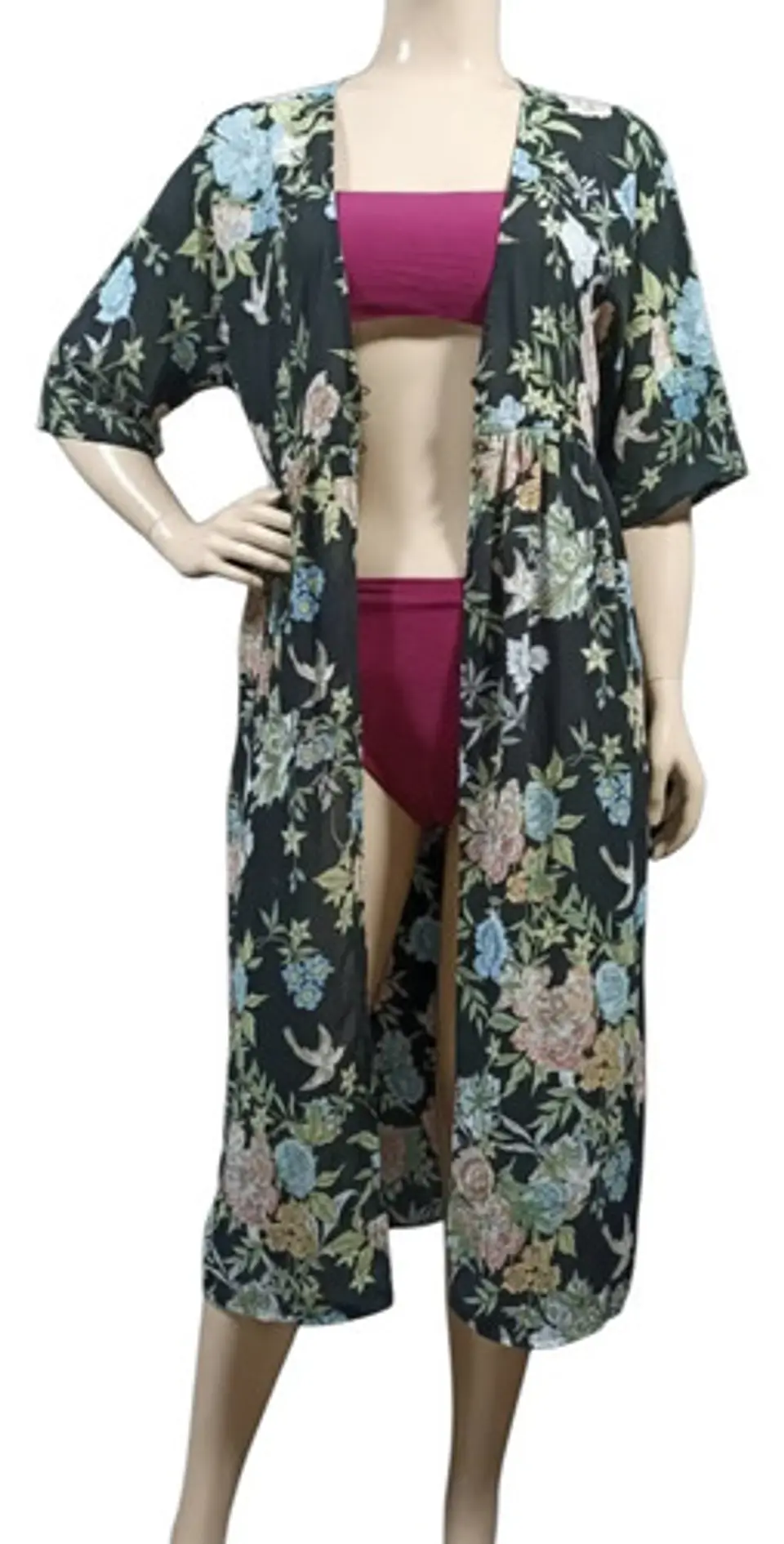 Kimono Largo Floreado Negro Salida De Playa Mujer Talla M 2