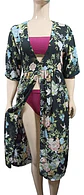 Kimono Largo Floreado Negro Salida De Playa Mujer Talla M - Miniatura 4