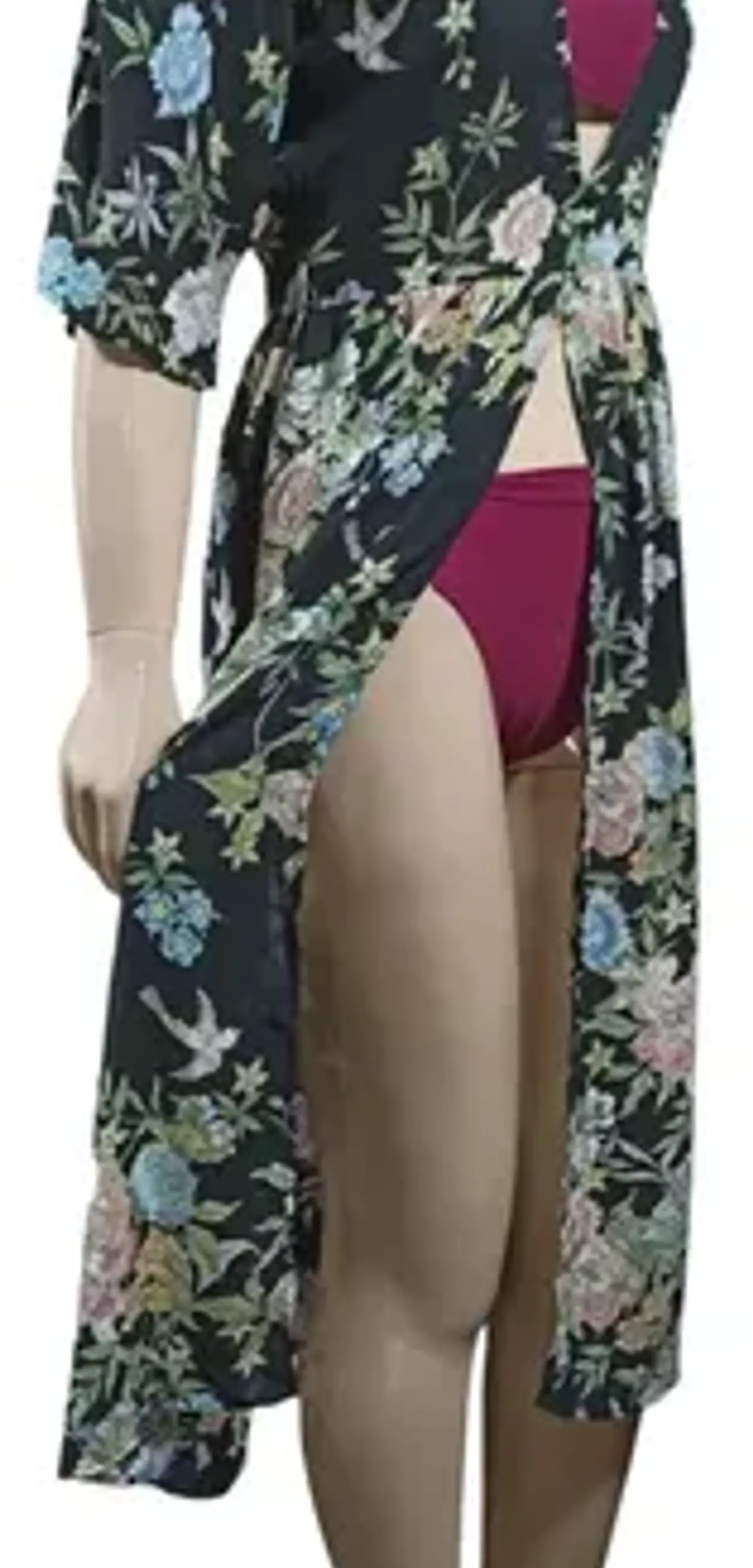 Kimono Largo Floreado Negro Salida De Playa Mujer Talla M 5
