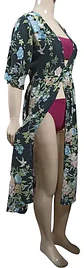 Kimono Largo Floreado Negro Salida De Playa Mujer Talla M - Miniatura 5