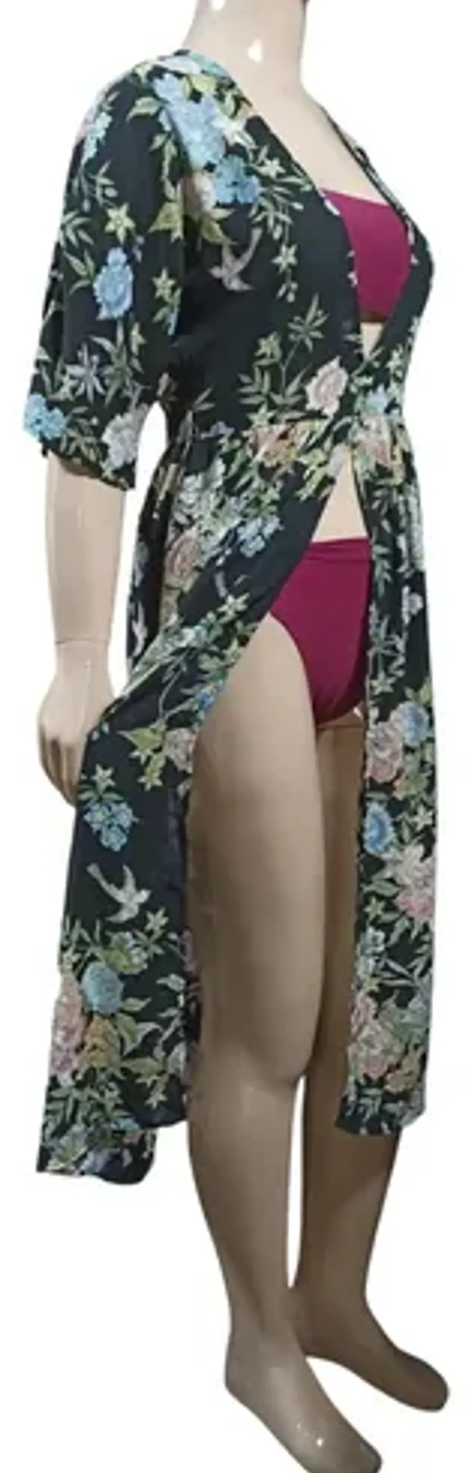 Kimono Largo Floreado Negro Salida De Playa Mujer Talla M 5