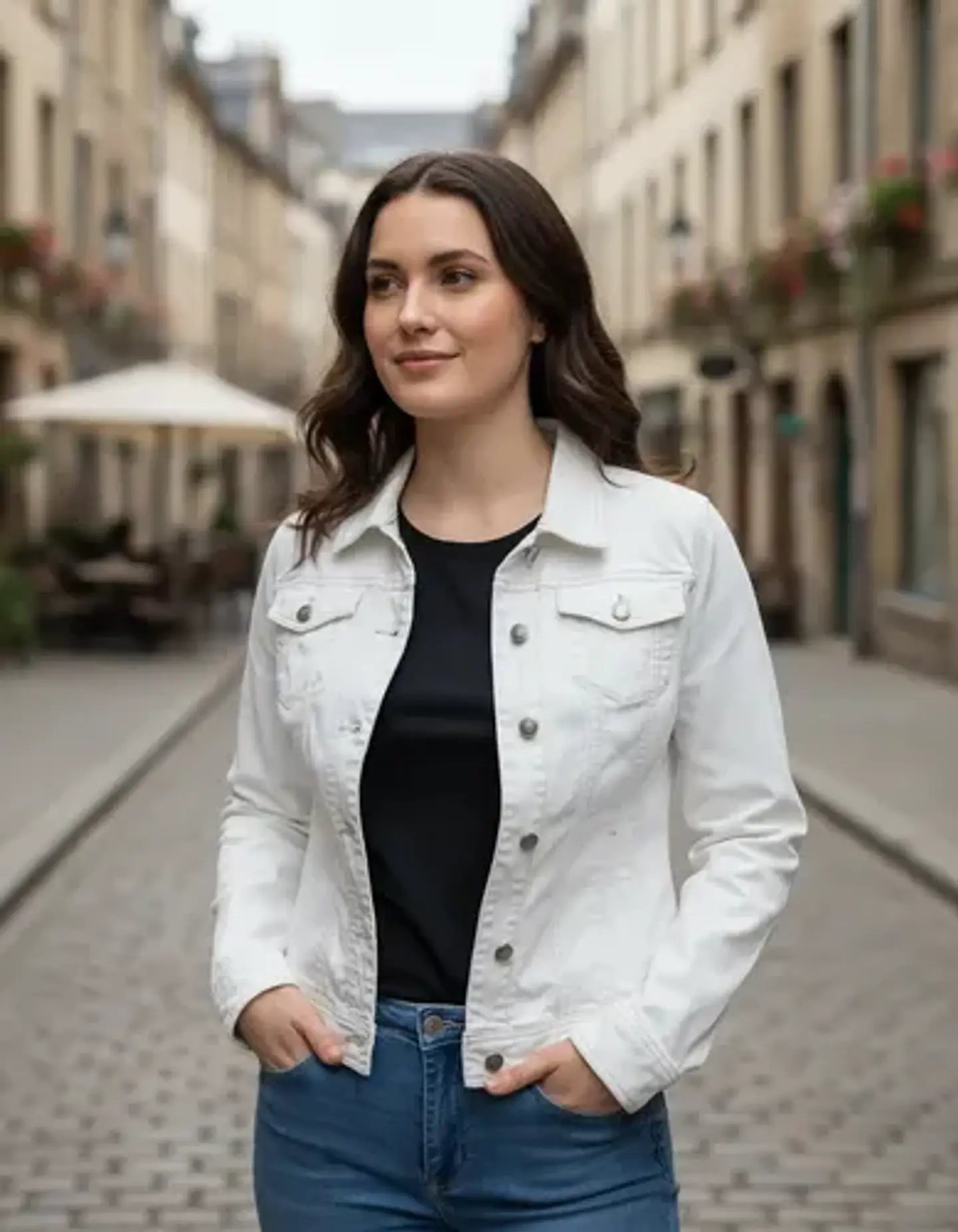 Chaqueta de Mezclilla Blanca Eddie Bauer - Talla M 1