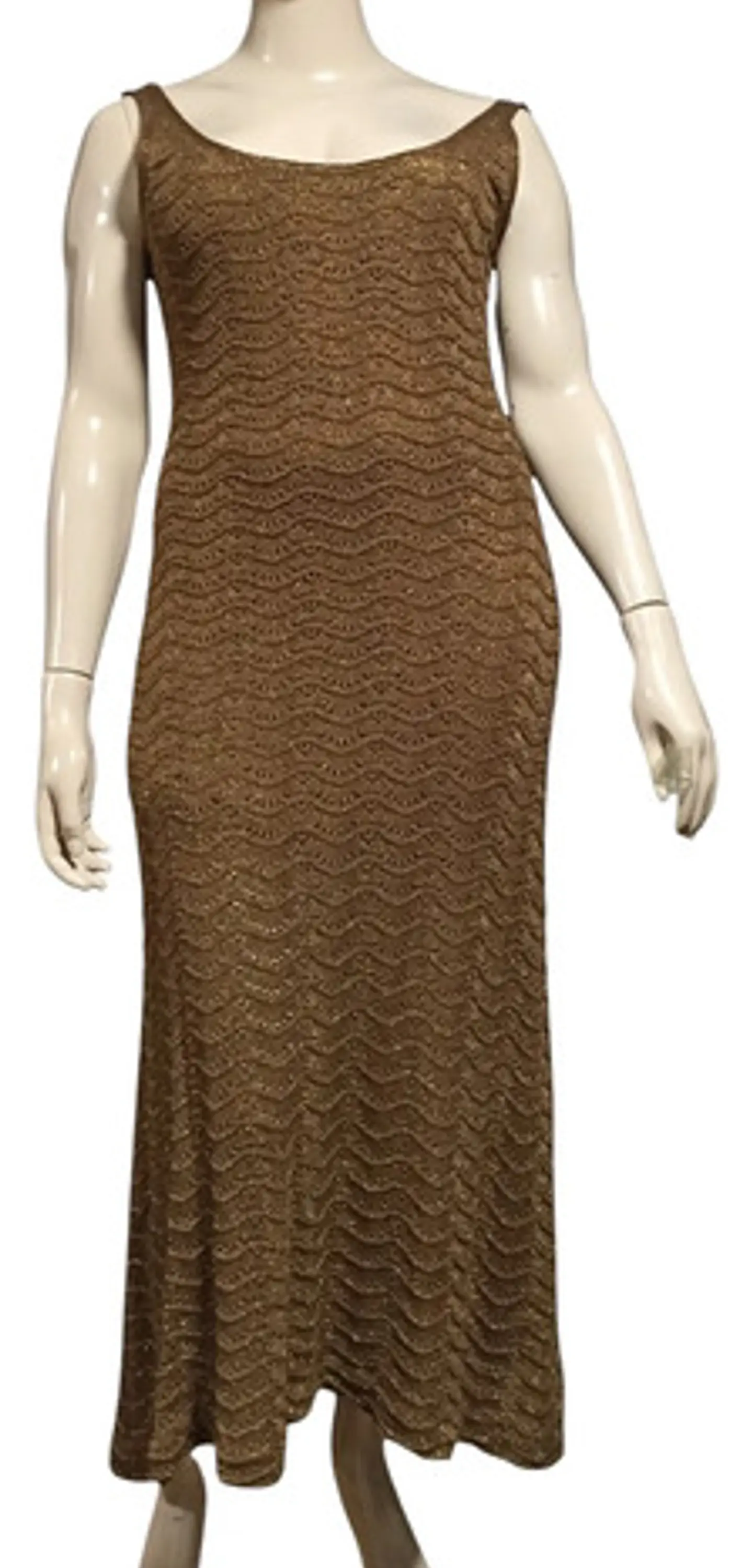 Vestido Largo Ajustado Tejido Brillante Bronce Talla Xl 2