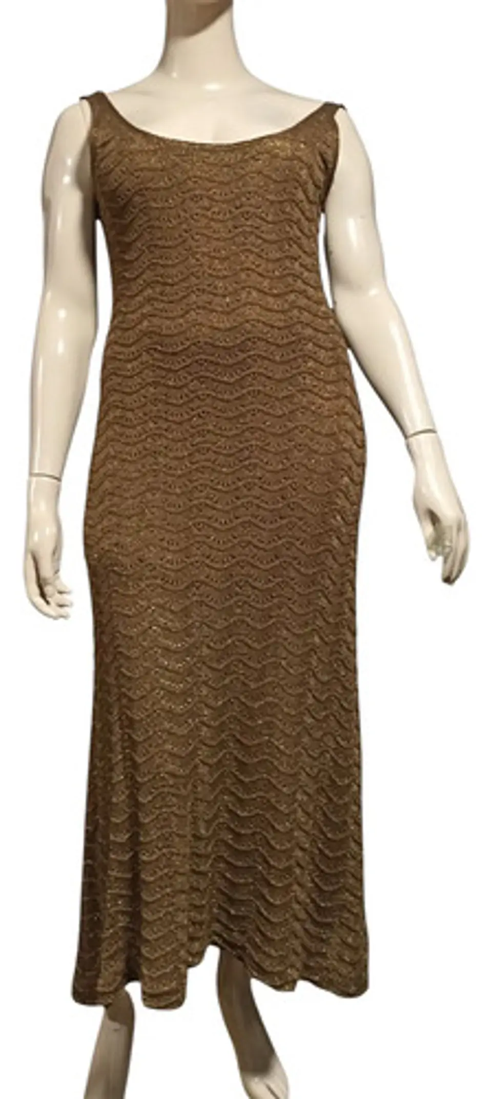 Vestido Largo Ajustado Tejido Brillante Bronce Talla Xl 2