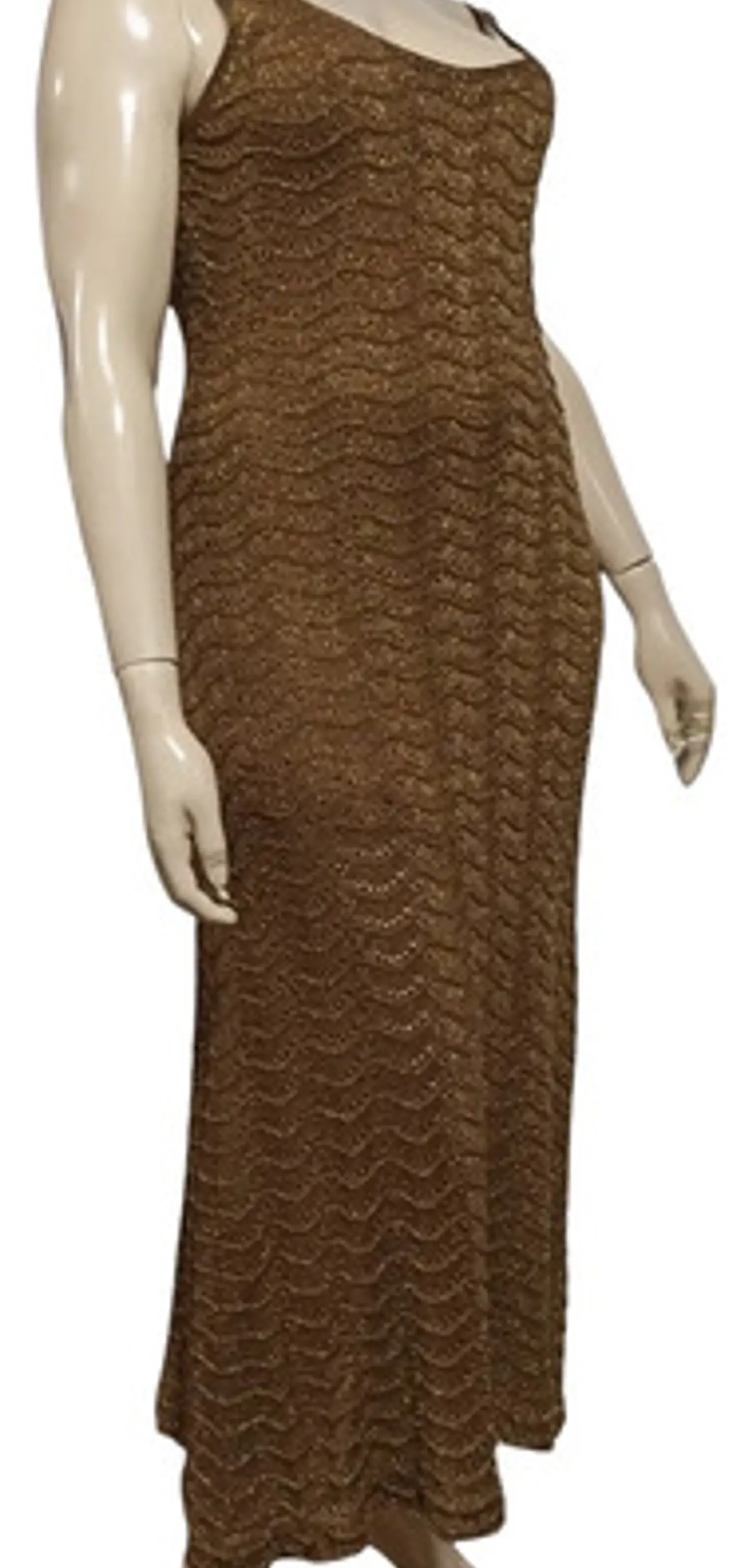Vestido Largo Ajustado Tejido Brillante Bronce Talla Xl 3