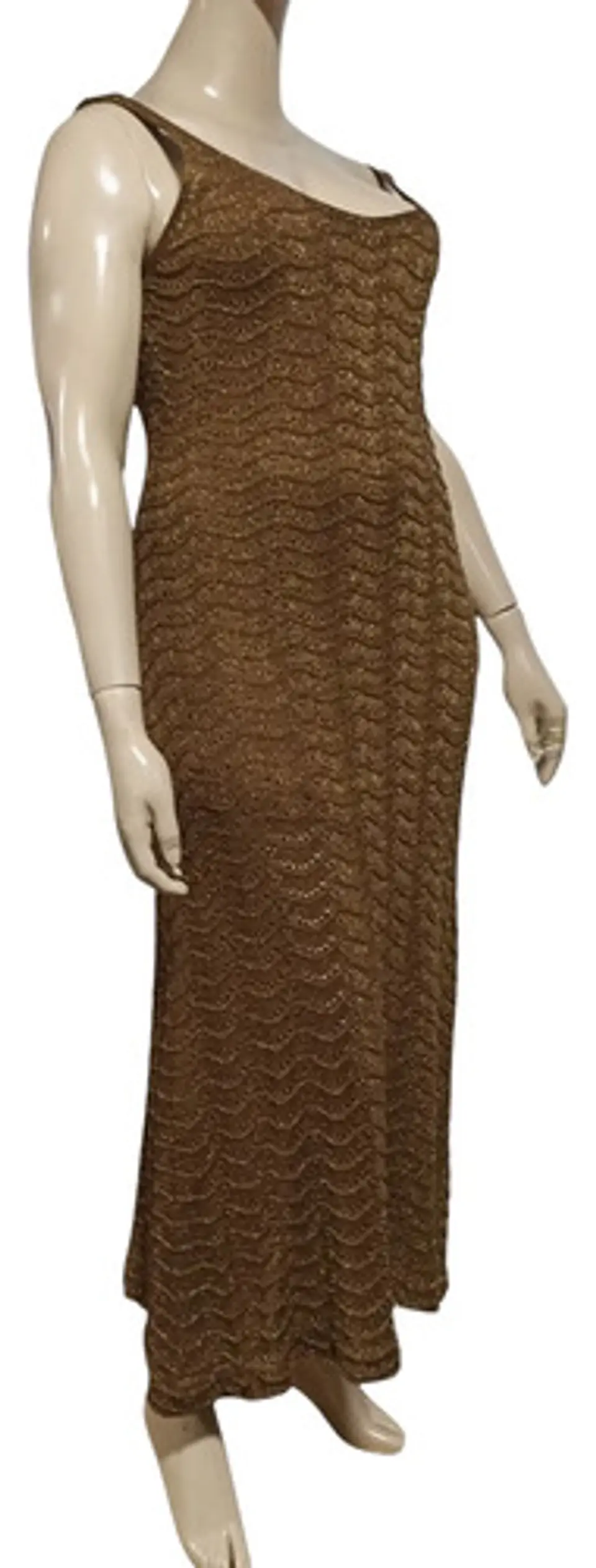 Vestido Largo Ajustado Tejido Brillante Bronce Talla Xl 3