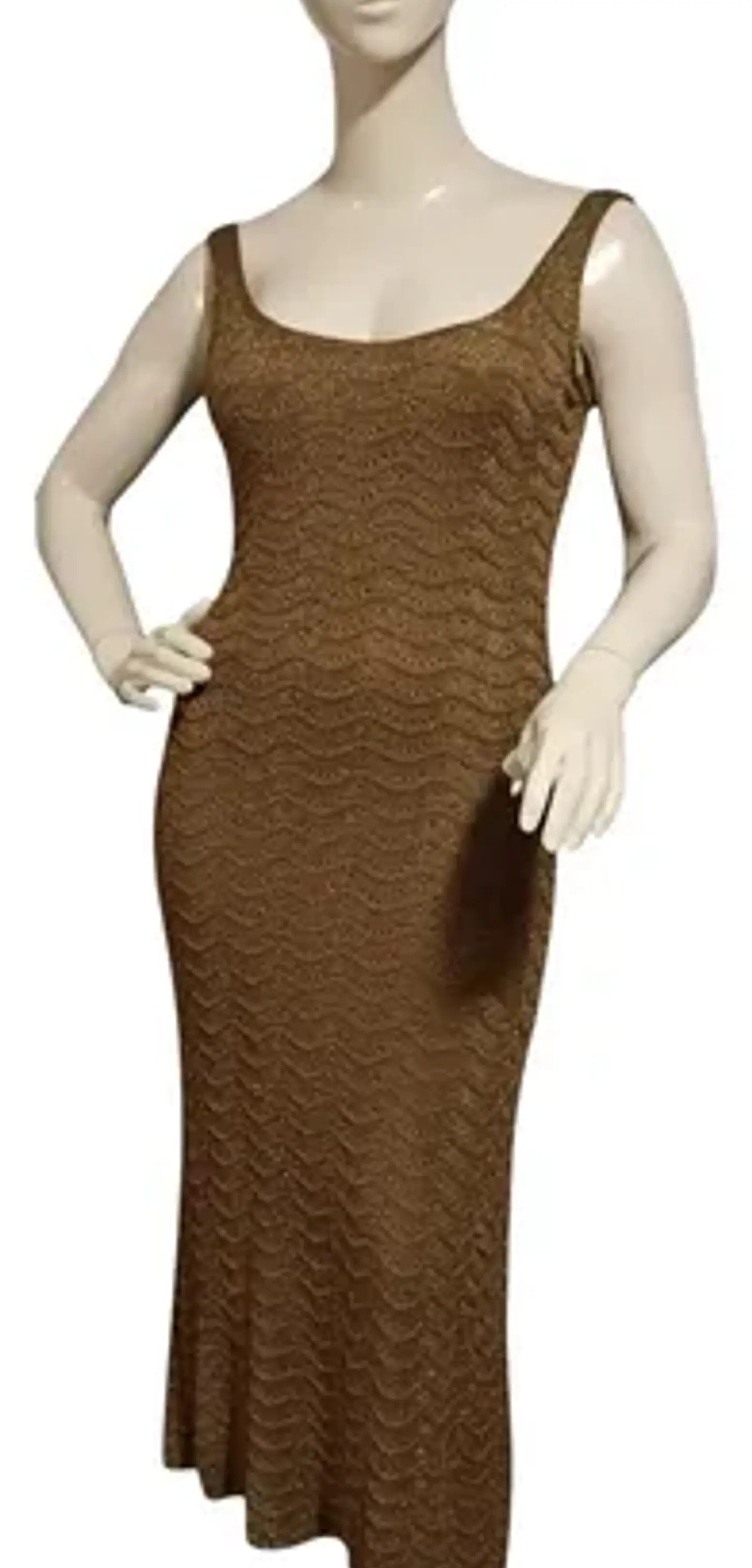 Vestido Largo Ajustado Tejido Brillante Bronce Talla Xl 4
