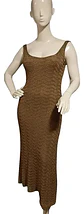 Vestido Largo Ajustado Tejido Brillante Bronce Talla Xl - Miniatura 4