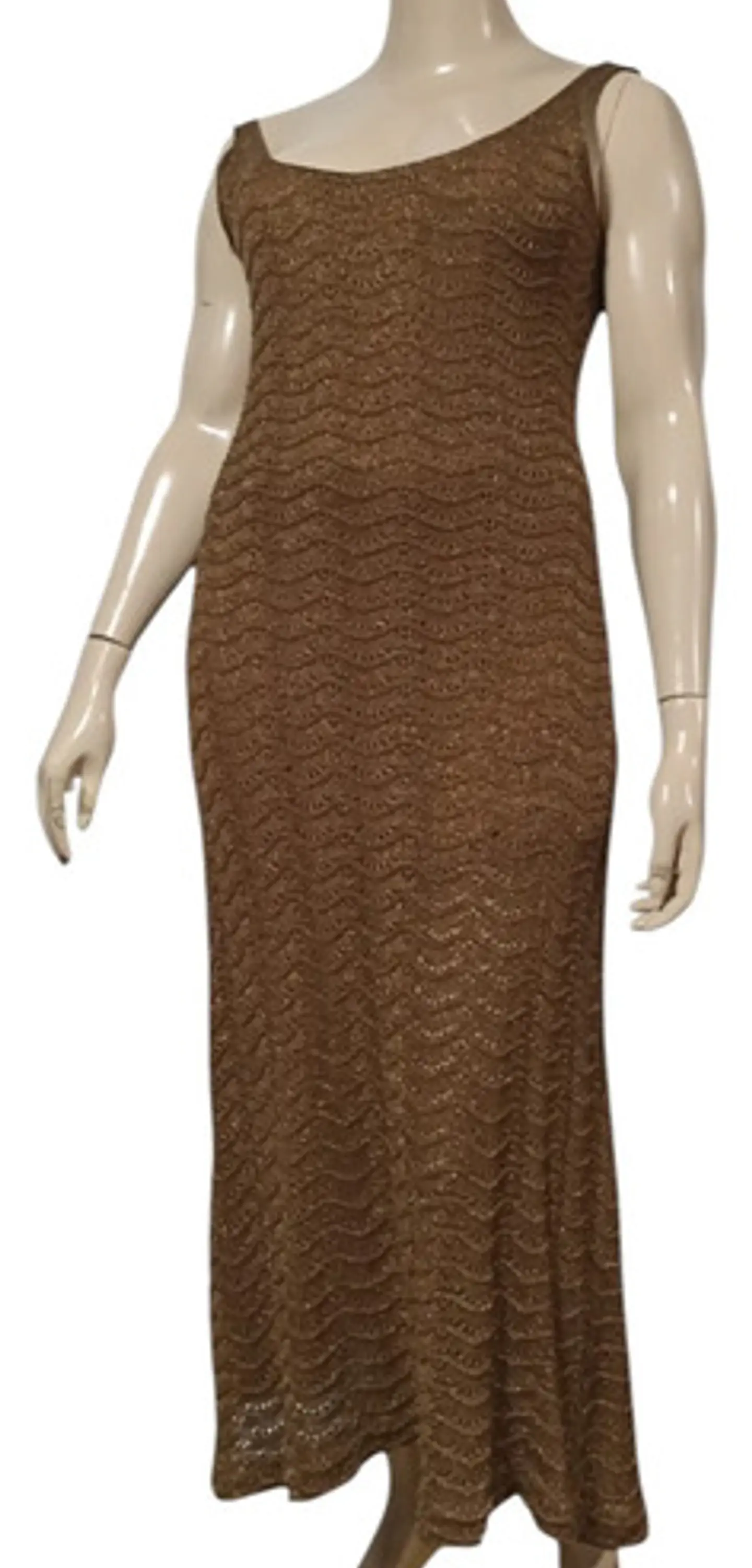 Vestido Largo Ajustado Tejido Brillante Bronce Talla Xl 5