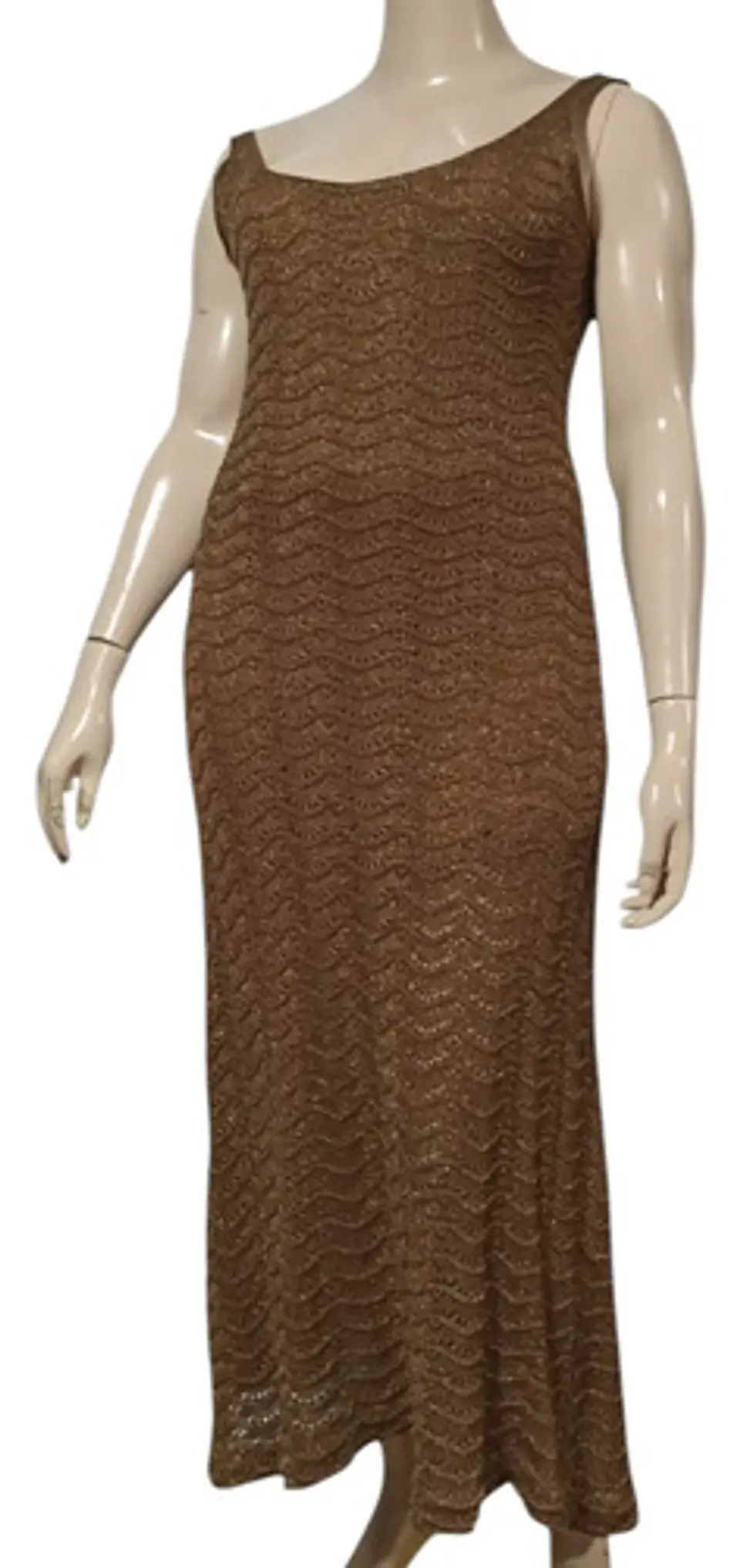 Vestido Largo Ajustado Tejido Brillante Bronce Talla Xl 5