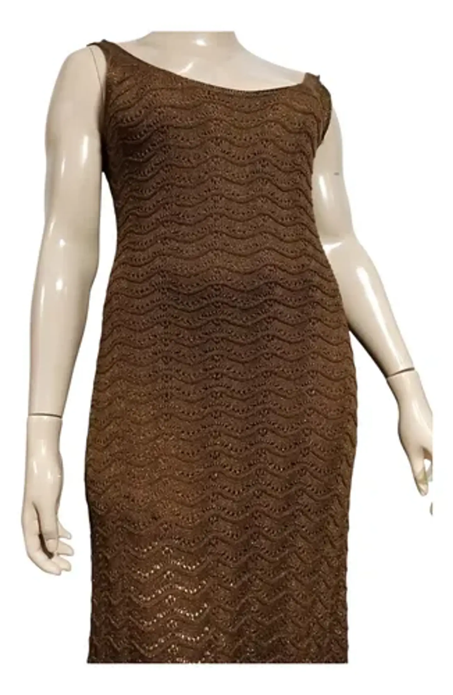 Vestido Largo Ajustado Tejido Brillante Bronce Talla Xl 6