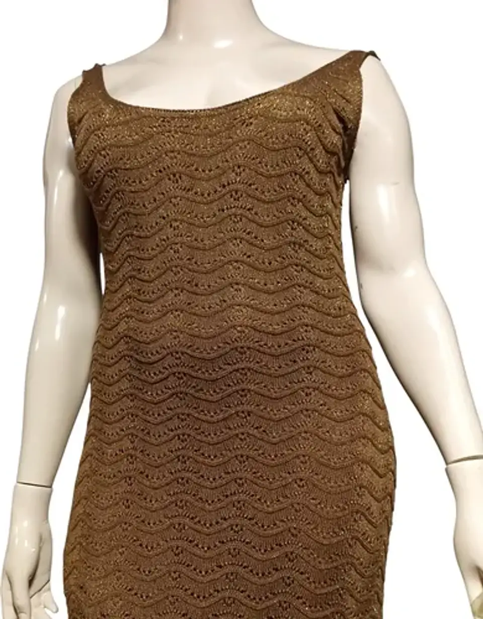 Vestido Largo Ajustado Tejido Brillante Bronce Talla Xl 7