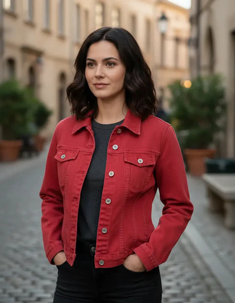Chaqueta De Mezclilla Roja Crossroads Talla M