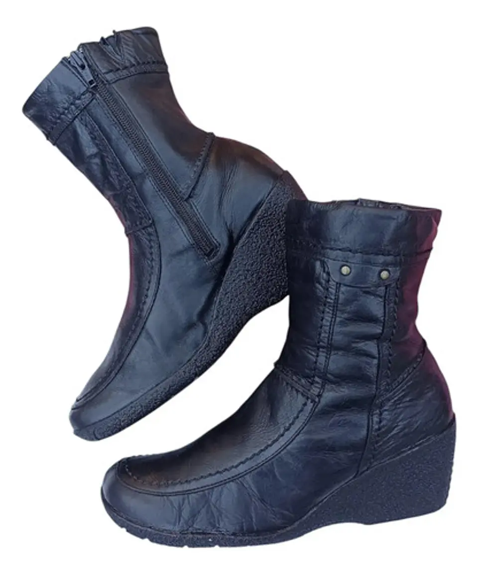 Botín Negro Hush Puppies Media Caña Cuero Genuino - Talla 39 1