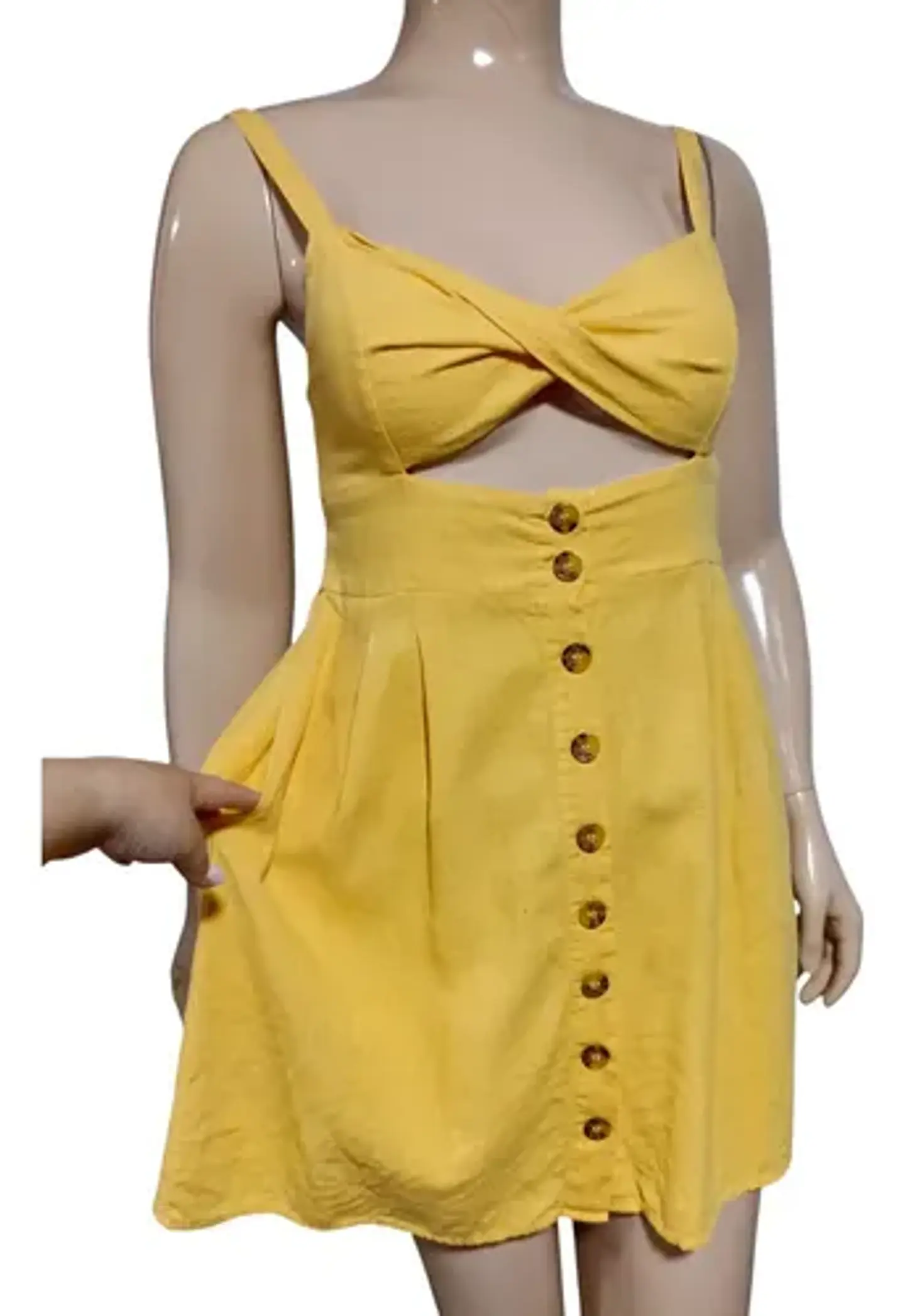 Vestido Corto Forever 21 Lino Amarillo Con Cut Out - Talla M 3