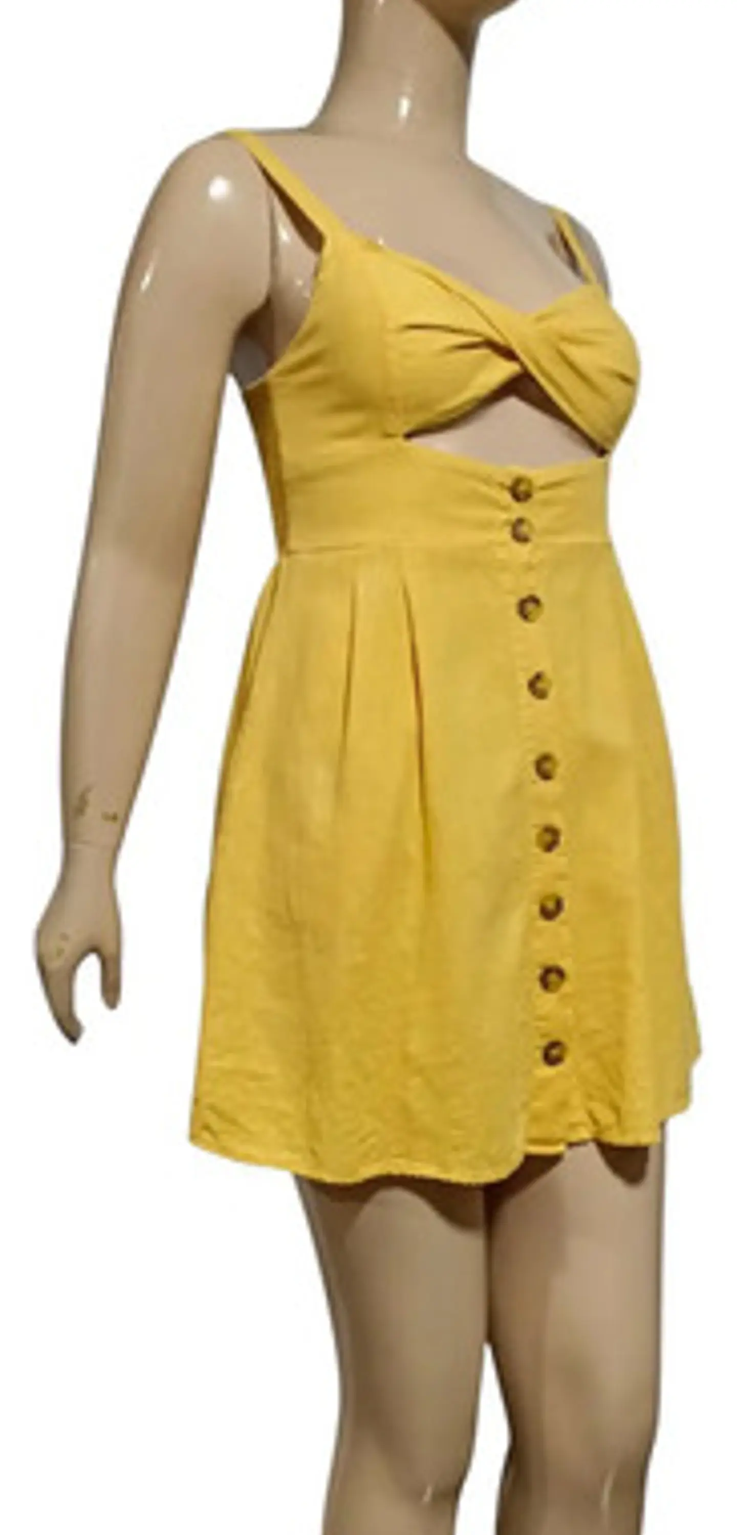 Vestido Corto Forever 21 Lino Amarillo Con Cut Out - Talla M 5