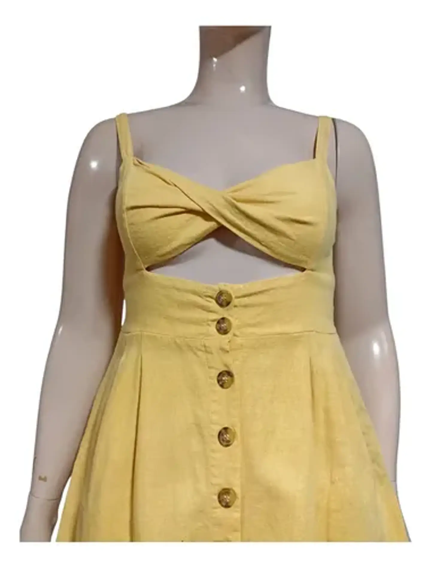 Vestido Corto Forever 21 Lino Amarillo Con Cut Out - Talla M 6
