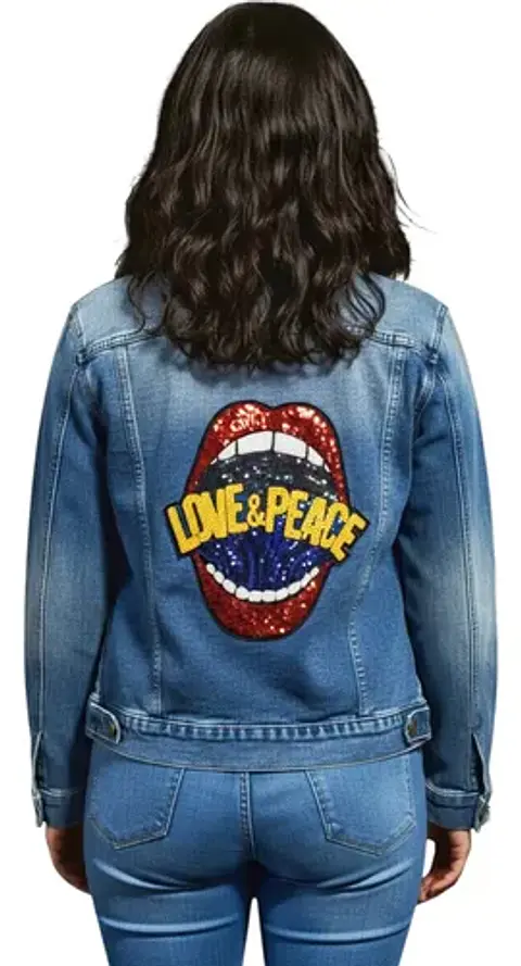 Chaqueta Mezclilla Unisex Con Parche De Lentejuelas Talla L