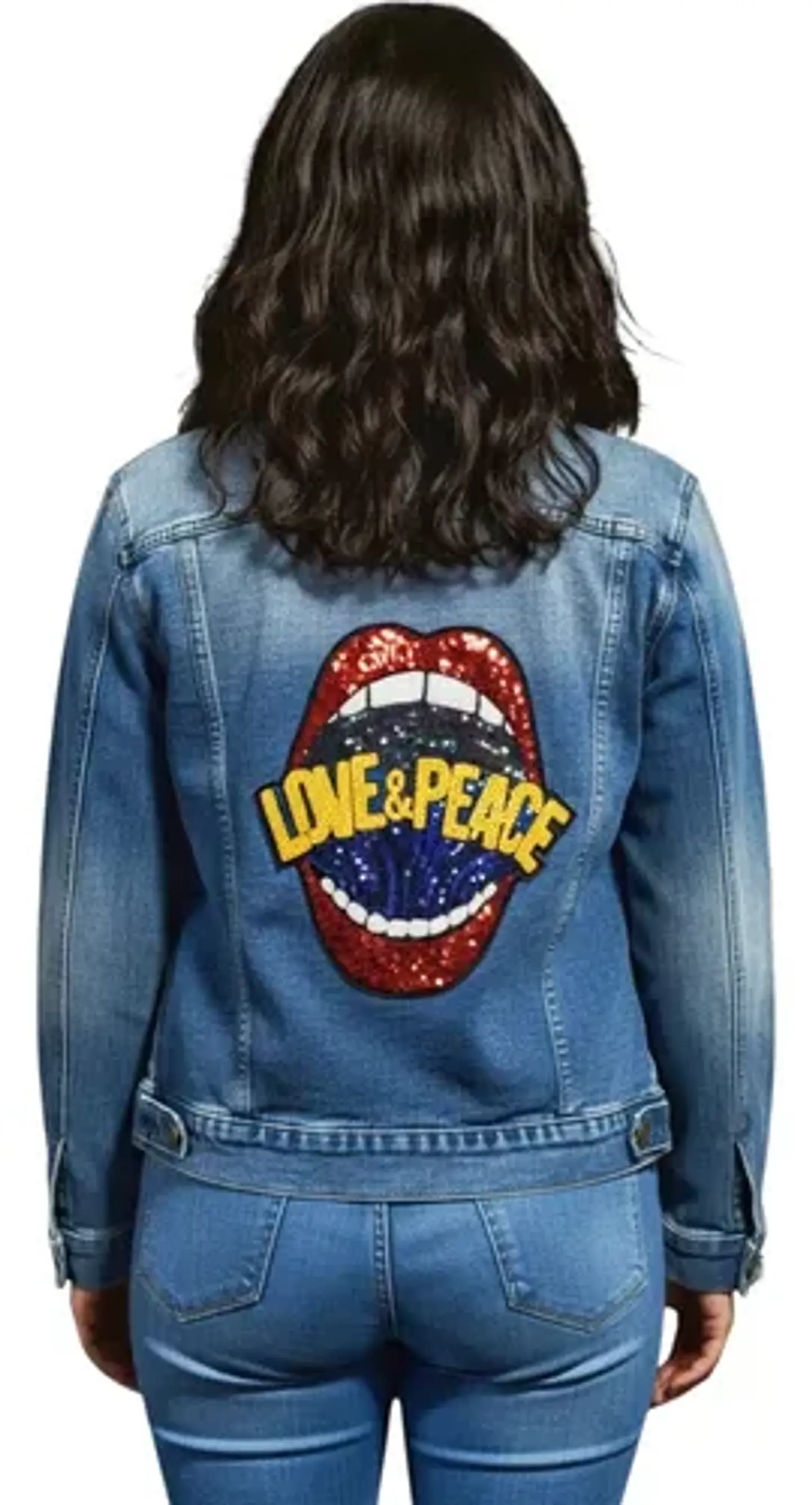 Chaqueta Mezclilla Unisex Con Parche De Lentejuelas Talla L 1