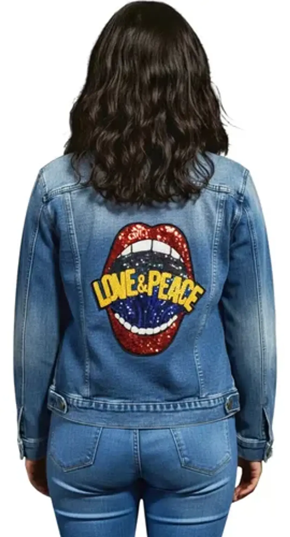 Chaqueta Mezclilla Unisex Con Parche De Lentejuelas Talla L 1