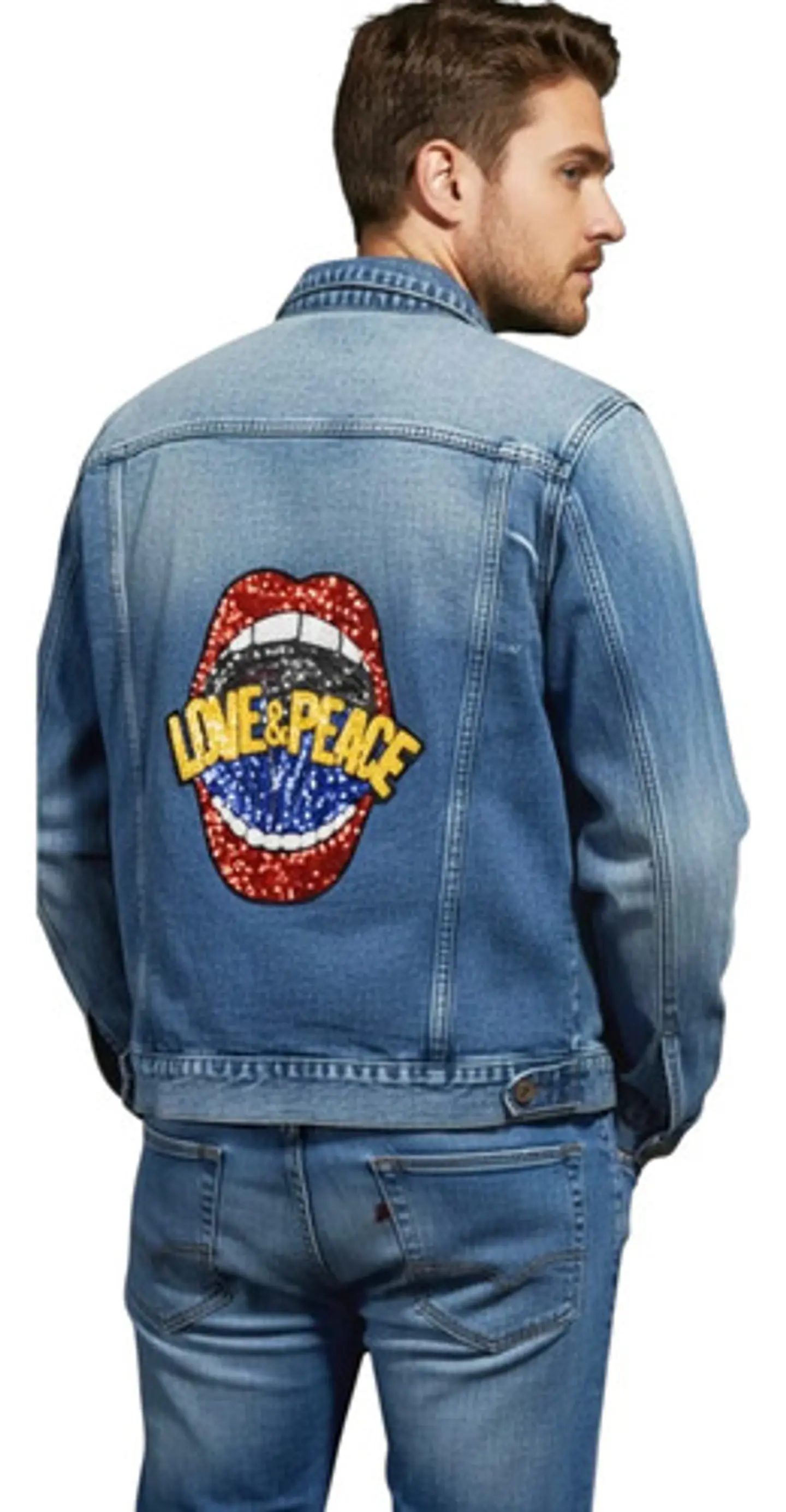 Chaqueta Mezclilla Unisex Con Parche De Lentejuelas Talla L 2