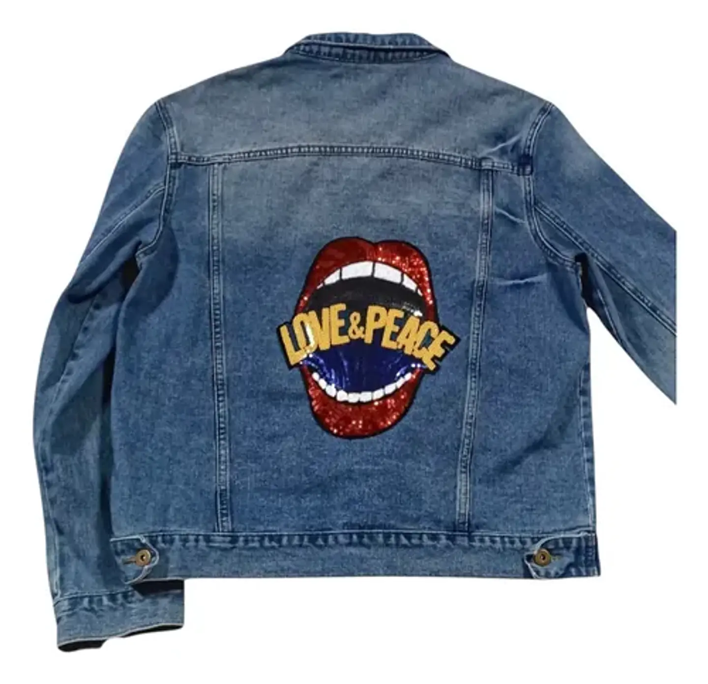 Chaqueta Mezclilla Unisex Con Parche De Lentejuelas Talla L 4