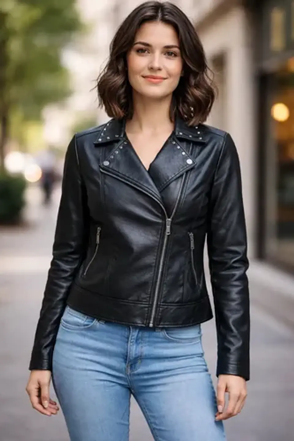 Chaqueta Tipo Biker Eco cuero Negra Curvi Talla  S / M 1