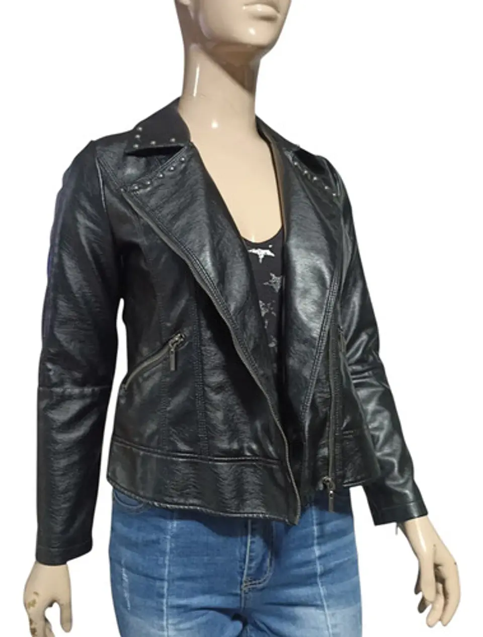 Chaqueta Tipo Biker Eco cuero Negra Curvi Talla  S / M 3