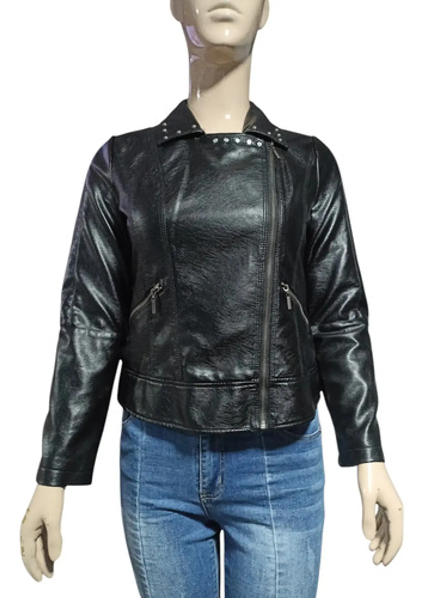 Chaqueta Tipo Biker Eco cuero Negra Curvi Talla  S / M 4