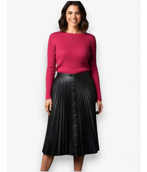 Falda Midi Plisada Orsay De Eco Cuero Negra Talla S