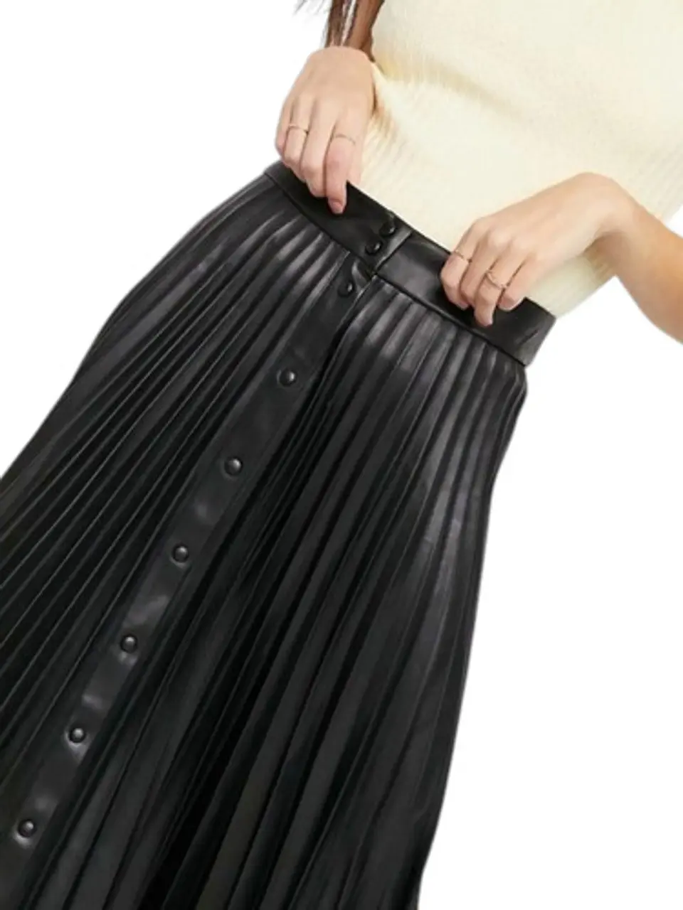 Falda Midi Plisada Orsay De Eco Cuero Negra Talla S 3