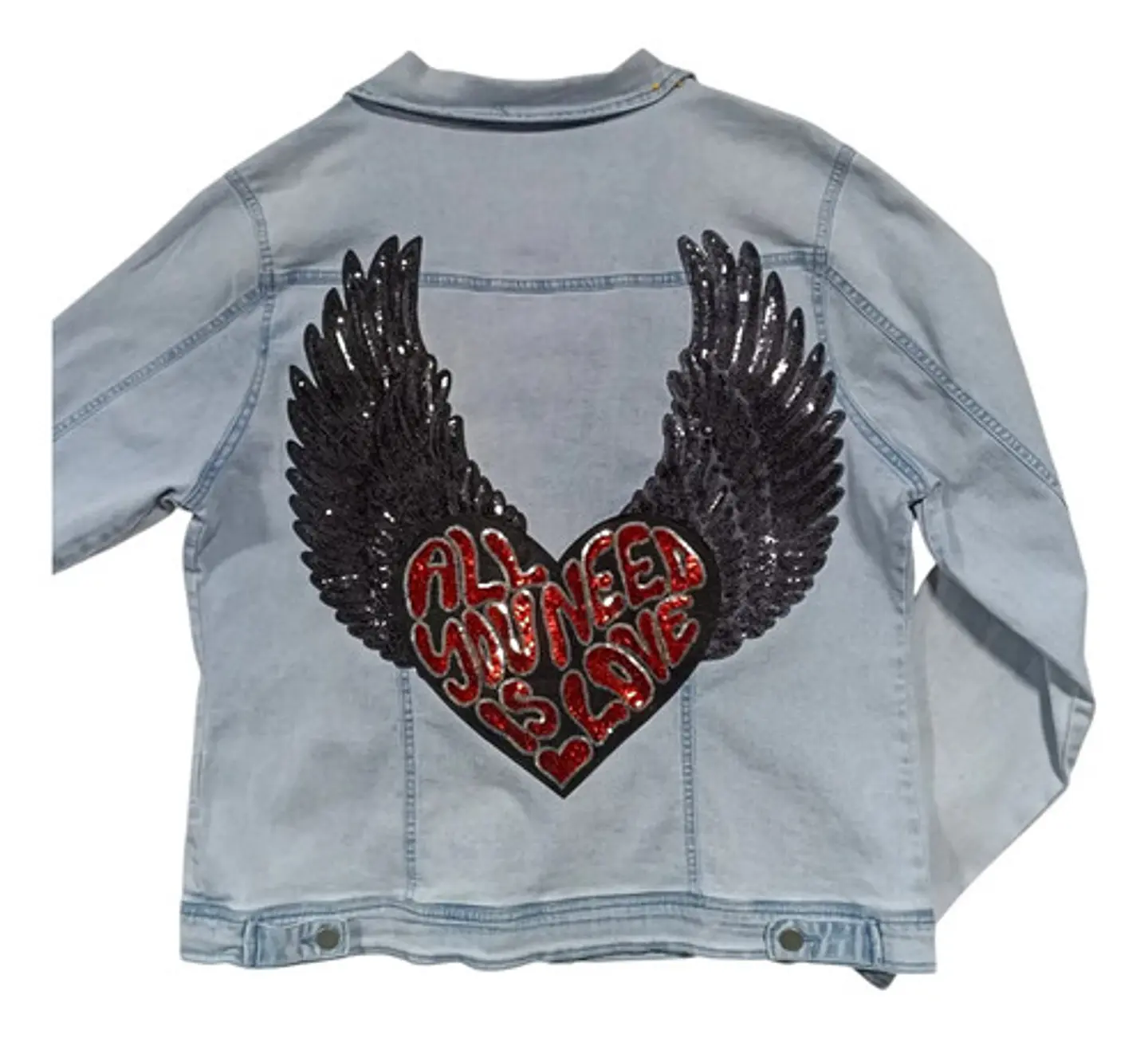 Chaqueta De Mezclilla Con Alas Y Corazon De Lentejuelas Xl 6