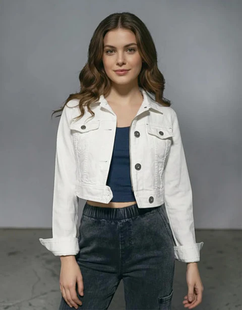 Chaqueta Mezclilla Blanca Cropped Importada Theory Talla S
