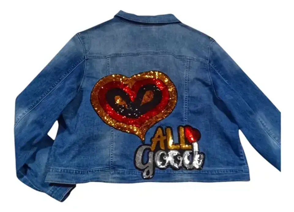 Chaqueta Mezclilla Con Parche Lentejuelas Talla Grande 2xl 3