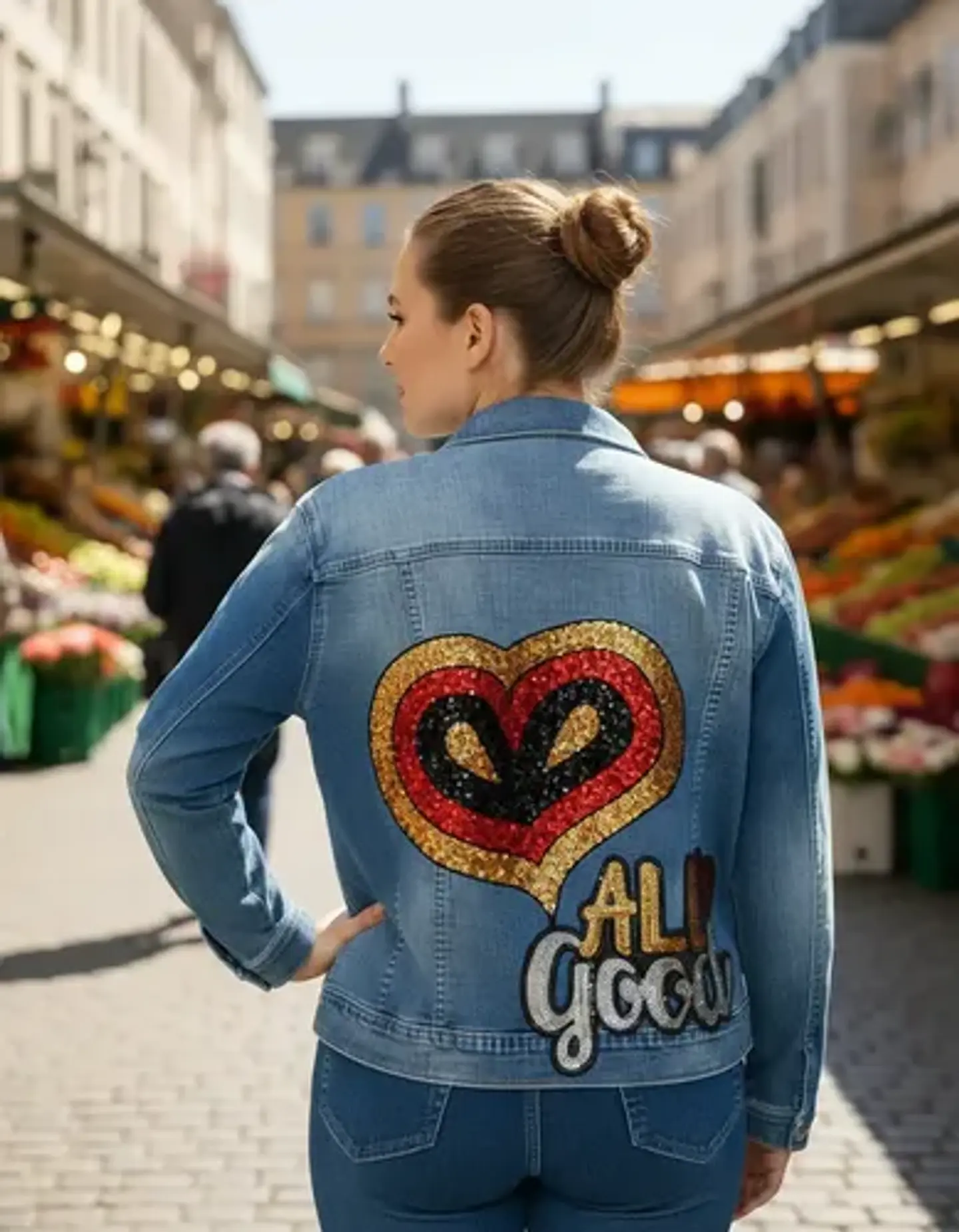Chaqueta Mezclilla Con Parche Lentejuelas Talla Grande 2xl 9