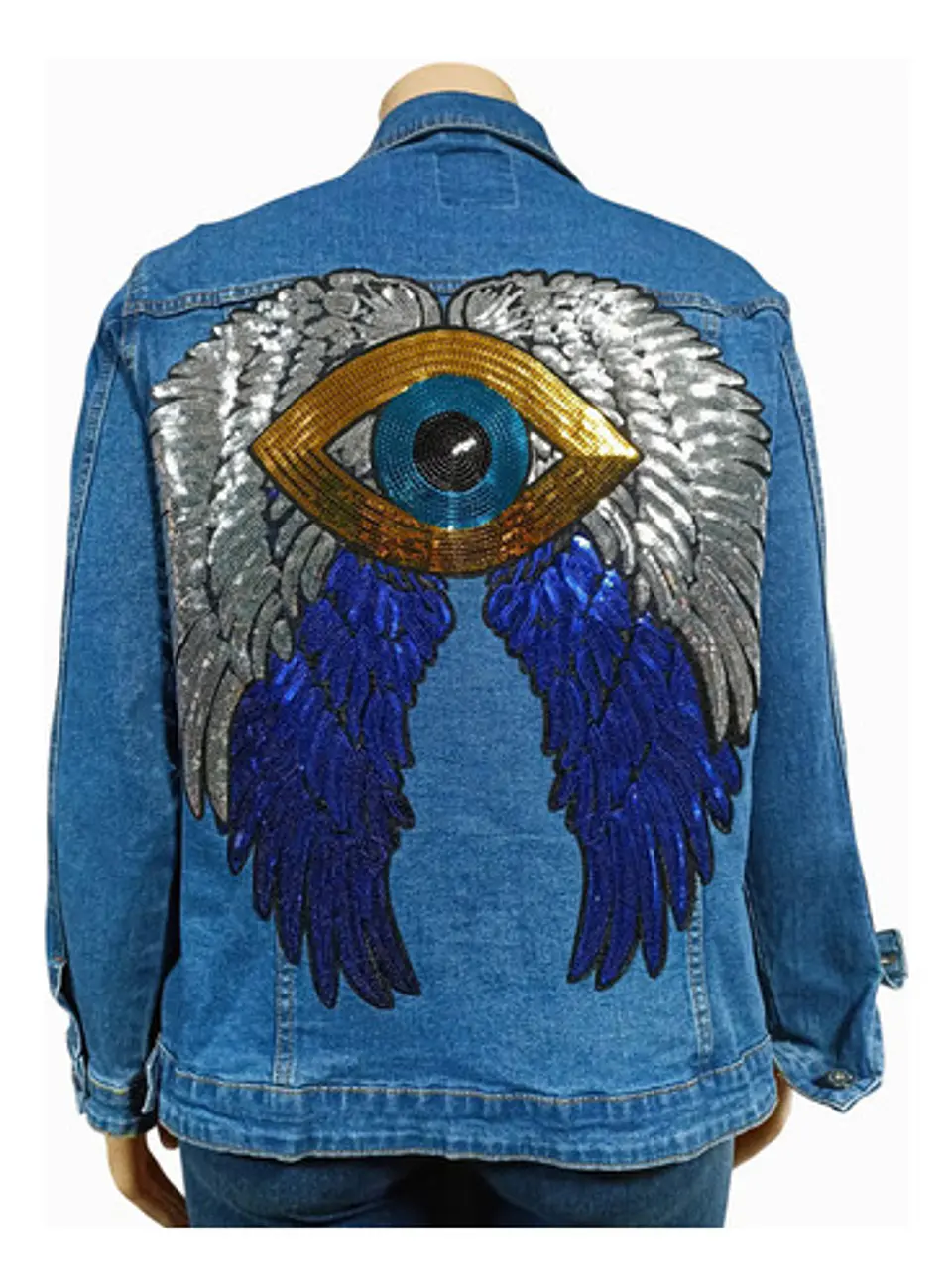 Chaqueta Mezclilla Alas Y Ojo Turco De Lentejuelas Xl - 2xl 3