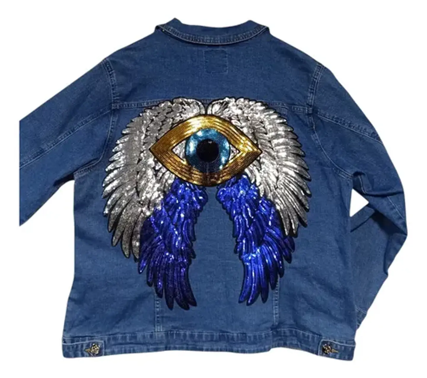 Chaqueta Mezclilla Alas Y Ojo Turco De Lentejuelas Xl - 2xl 5