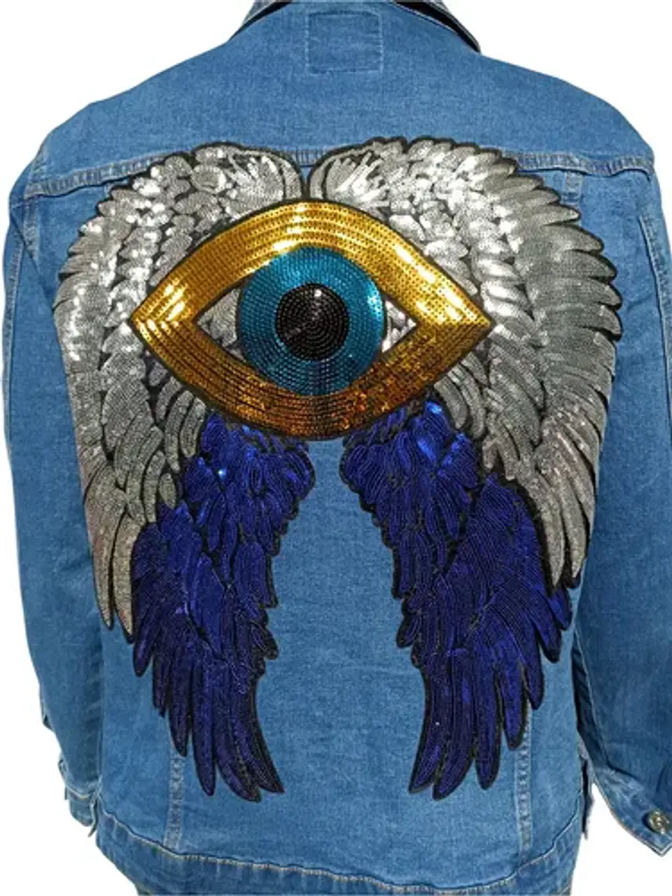 Chaqueta Mezclilla Alas Y Ojo Turco De Lentejuelas Xl - 2xl 9