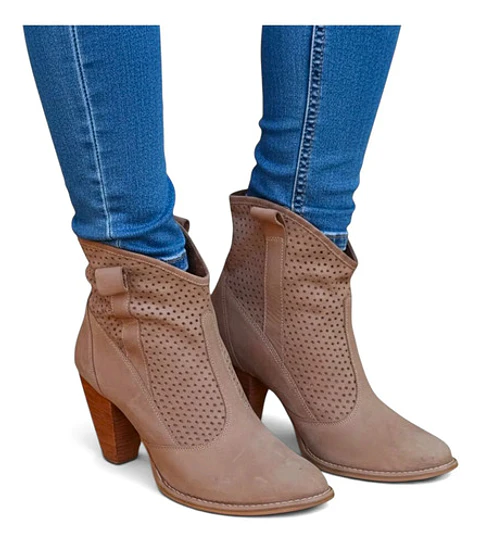 Botín Esprit De Cuero Calado Y Taco De Madera - Talla 40