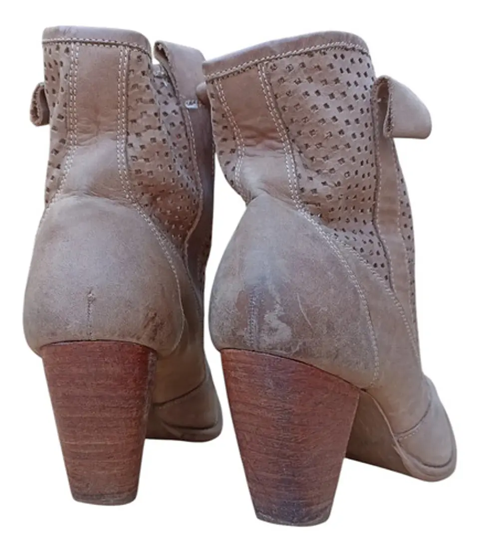 Botín Esprit De Cuero Calado Y Taco De Madera - Talla 40 5