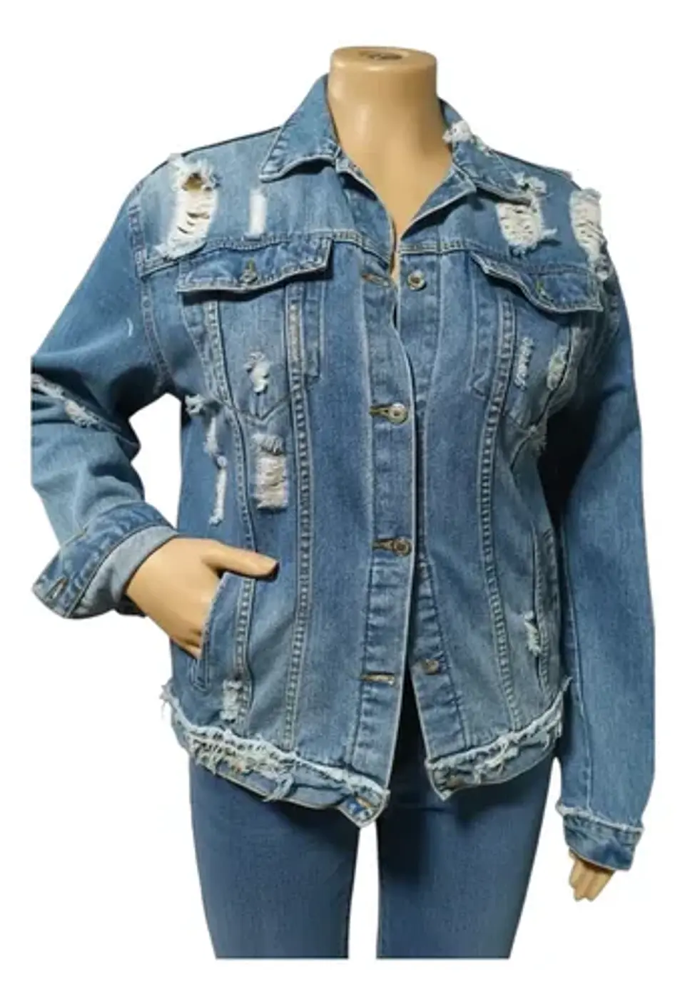 Chaqueta Mezclilla Unisex Roturas Y Mano De Hasma Lentejuela 3