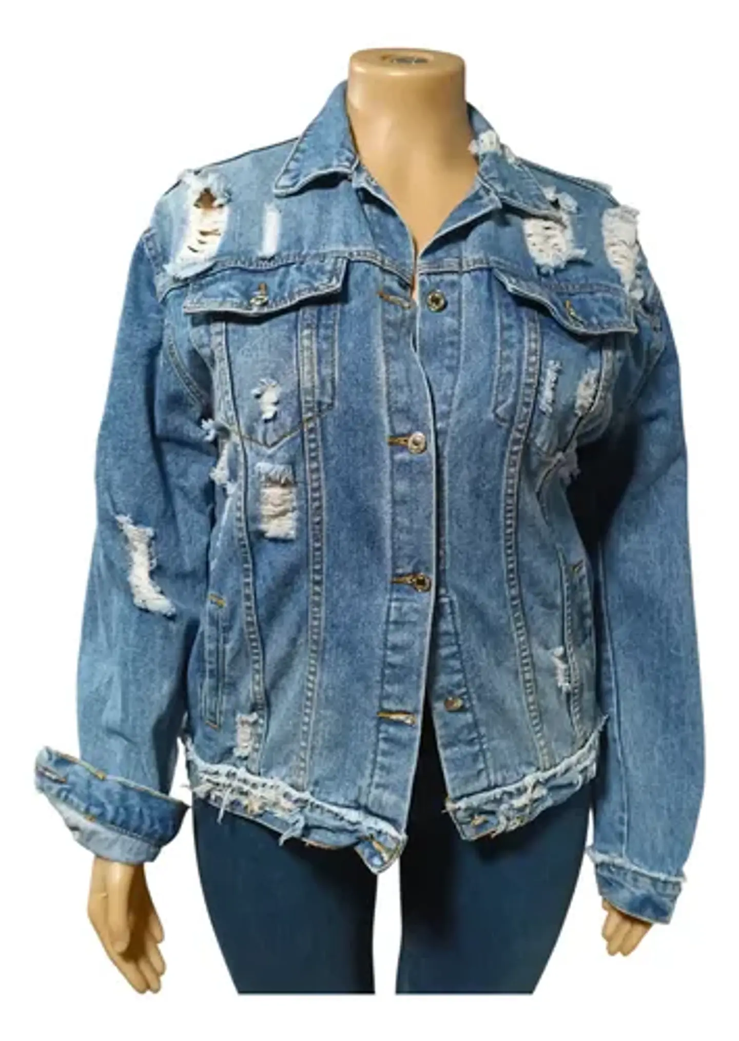 Chaqueta Mezclilla Unisex Roturas Y Mano De Hasma Lentejuela 4