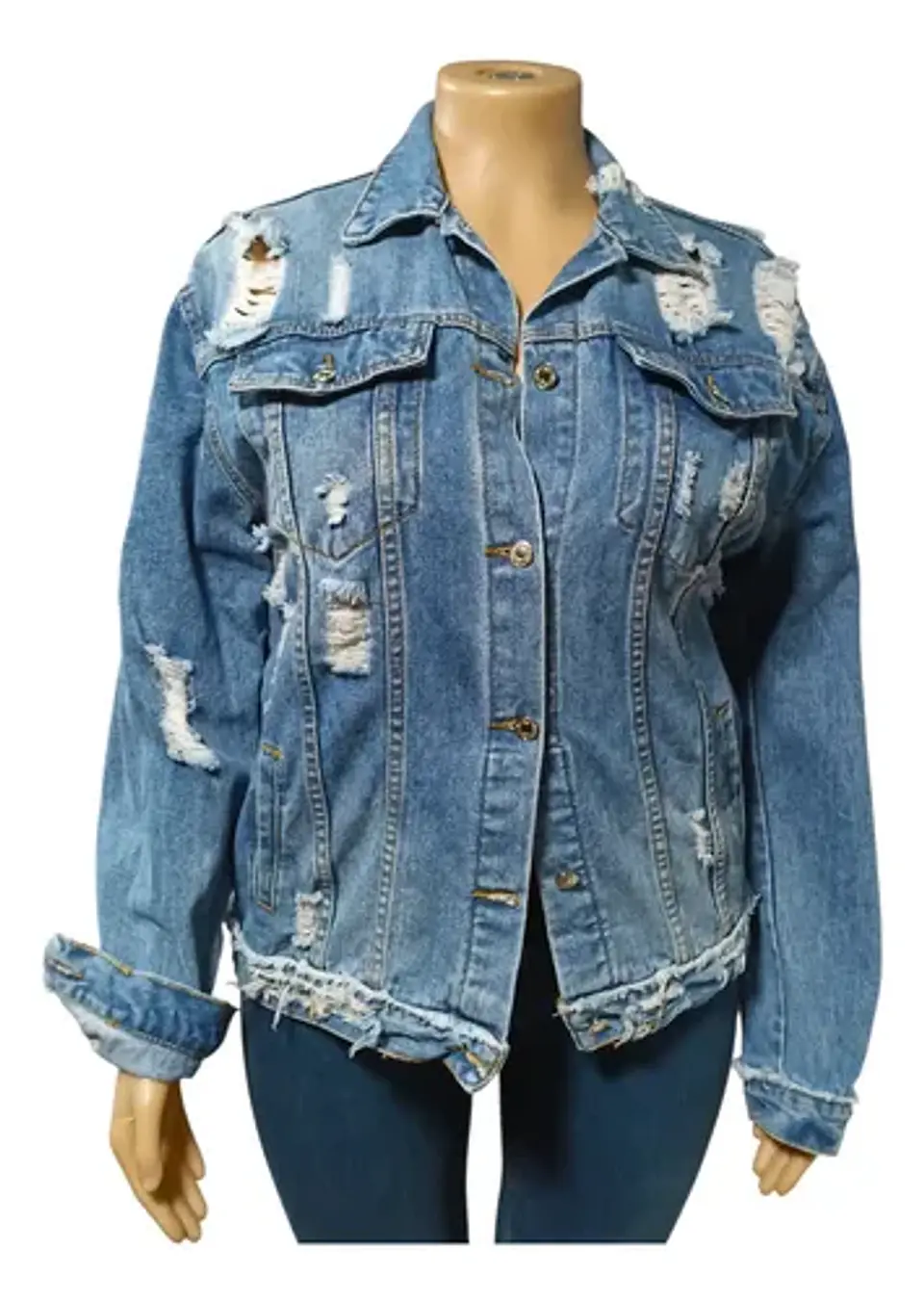 Chaqueta Mezclilla Unisex Roturas Y Mano De Hasma Lentejuela 4